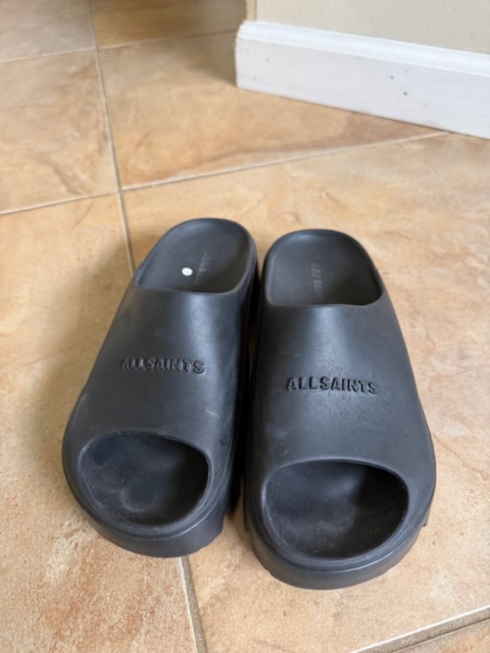 ALL SAINTS Eclipse Platform Logo Slides Black Foam Comfy Casual Streetwear Sz7